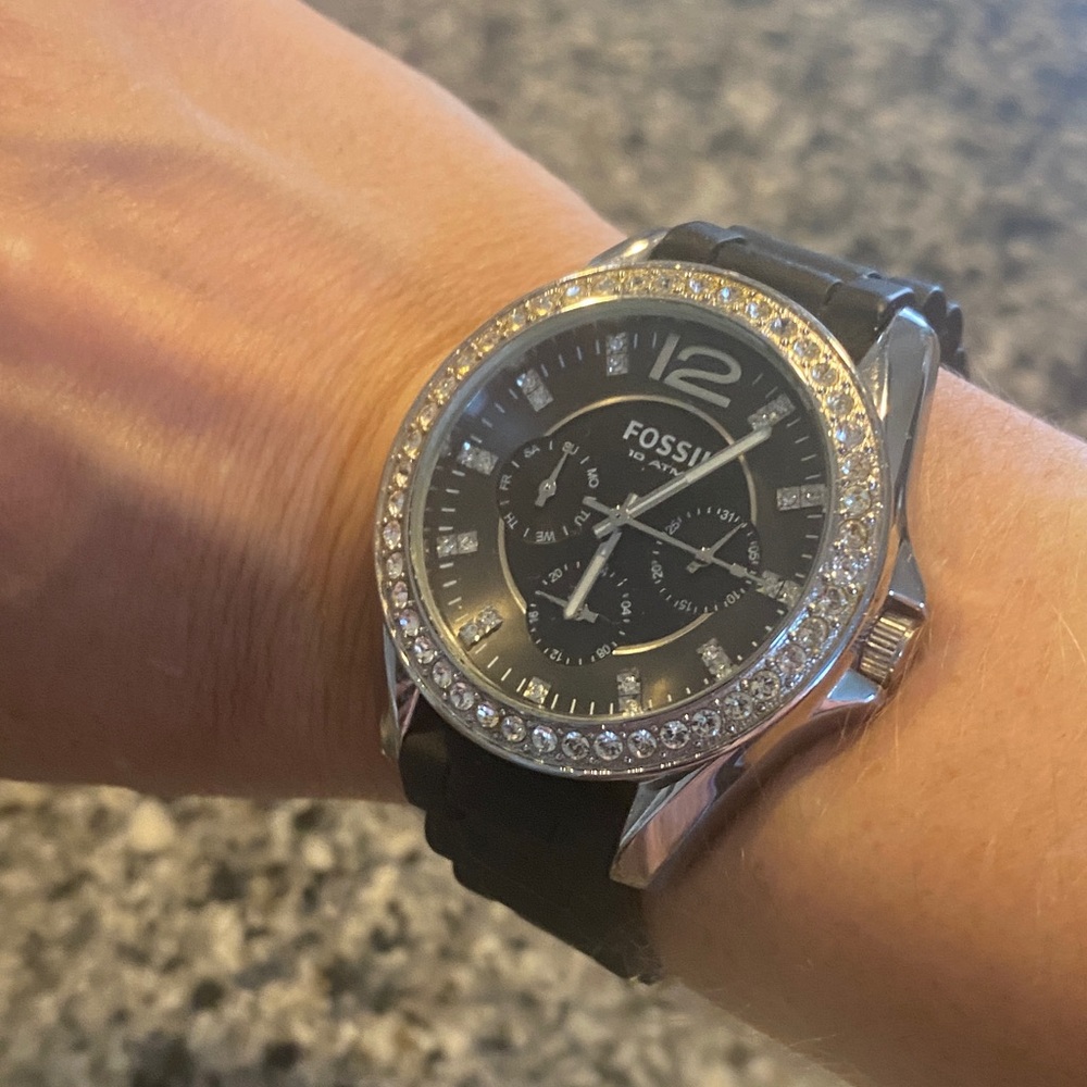 Fossil Black and Silver Crystal-Embellished Watch